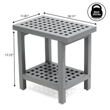 Armin 18.1" Modern Classic Grid Slat Solid Acacia Wood Indoor/Outdoor Shower Stool